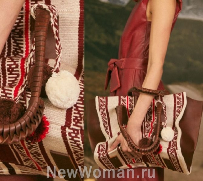 большая летняя мягкая текстильная женская сумка с этническим принтом