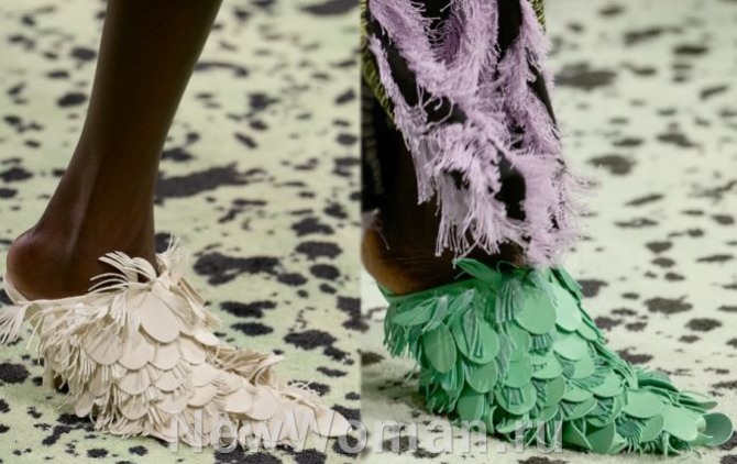 женские туфли мюли с декором из тканевой чешуи и бахромы