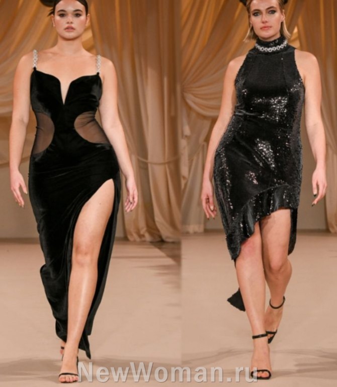 элегантные фасоны черных платьев для полных девушек и женщин на 2024 год - вечерняя мода