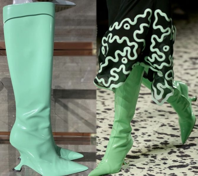 светло-зеленые женские сапоги с консольными каблуками - главные тенденции в моде на женские сапоги 2024 года
