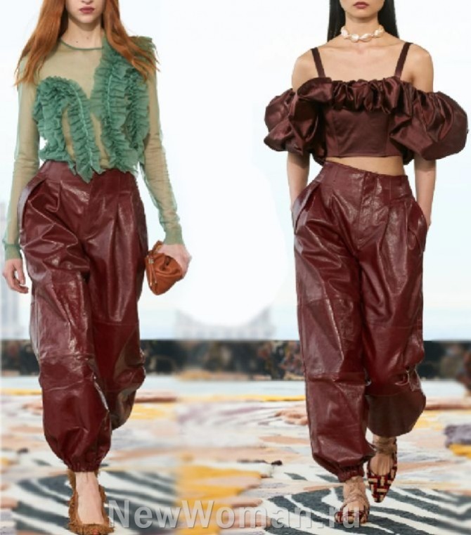 модные кожаные женские брюки 2024, брюки с высокой посадкой, брюки-шаровары