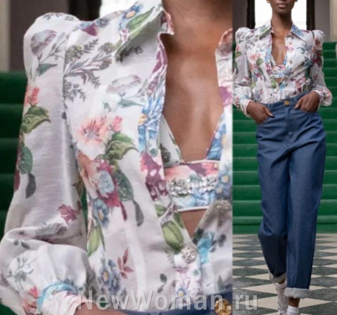 самые модные блузки 2024 года - блузка и топ из одного материала с одинаковым принтом