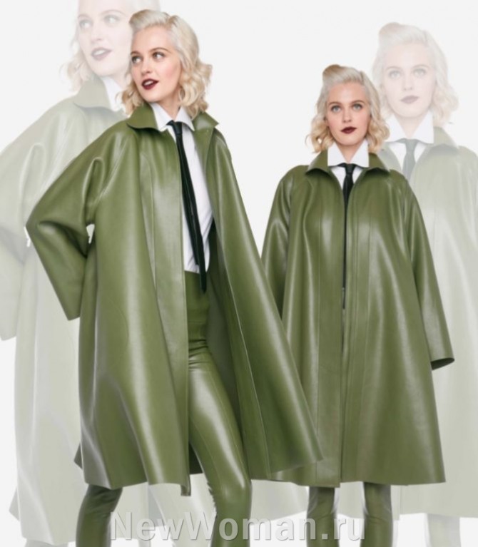 модные женские плащи 2024 года, плащ-трапеция серо-зеленого цвета
