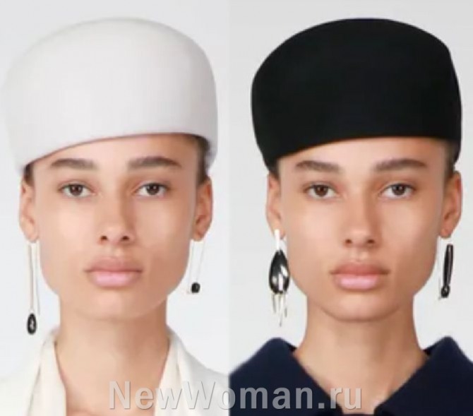 мода на головные уборы 2024 года, женская феска из белого и черного фетра