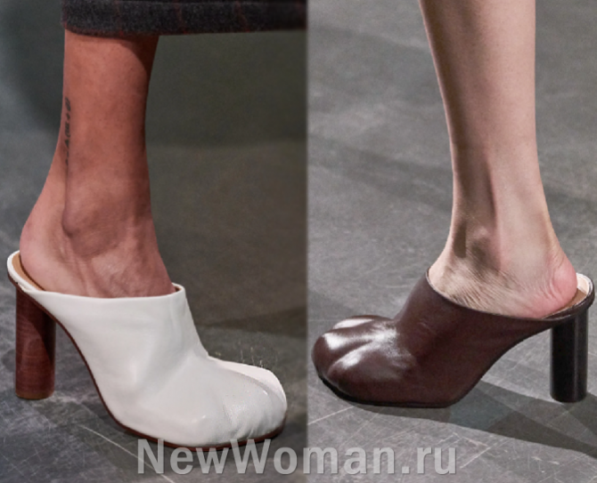 женские летние кожаные туфли-мюли 2024 на каблуке-столбике круглой формы, мыли с овальным носком в виде лапы льва