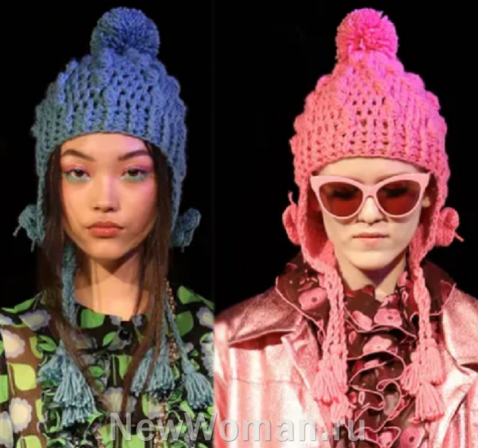 мода 2024 года для девушек, вязаные шапки-шлемы с помпоном и ушками