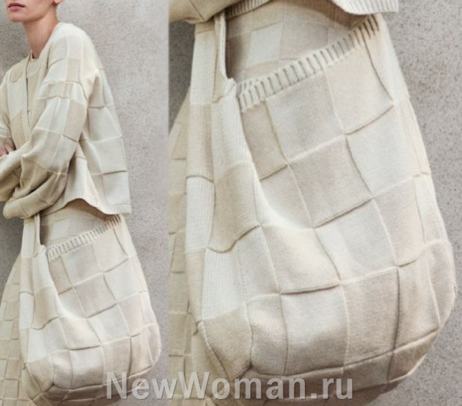 сумка-мешок женская из полос плотного трикотажа, тренды 2024 года