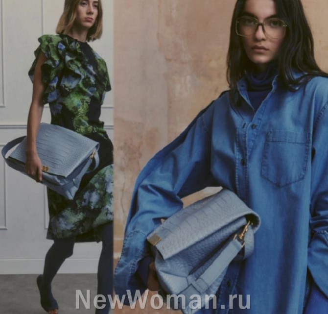 самые модные женские сумки 2024 в кэжуал стиле, сумка-мессенджер с ремнем через плечо пыльно-голубого цвета