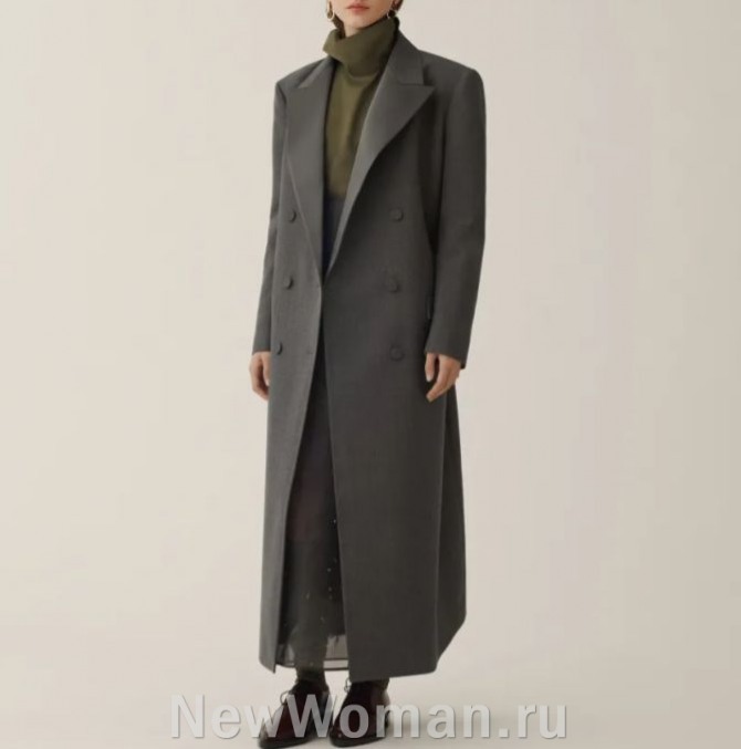  с чем носить классическое длинное пальто серого цвета