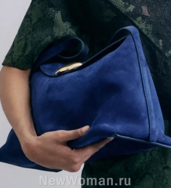 женская синяя замшевая сумка кросс-боди