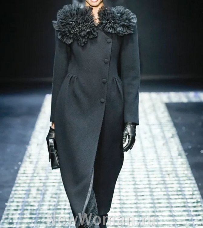 темно-серое женское пальто миди с юбкой тюльпан