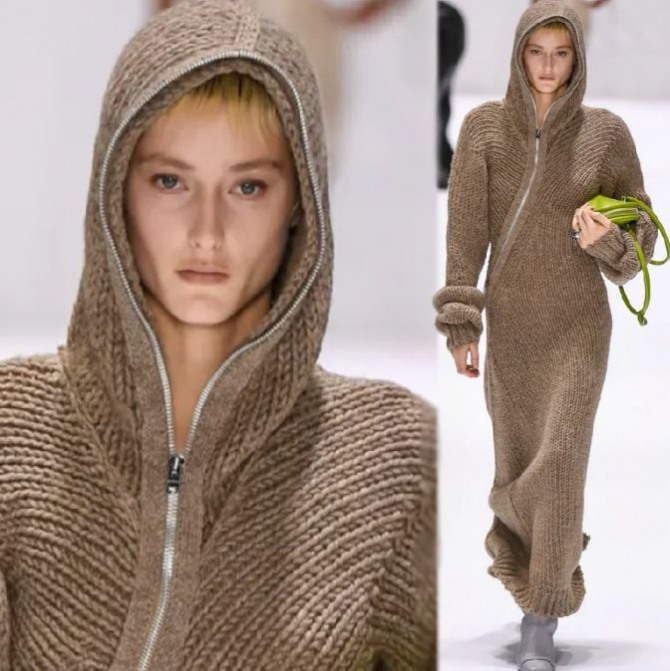 втачной вязаный капюшон к узкому вязаному женскому платью - Acne Studios, FALL 2024 READY-TO-WEAR, Париж