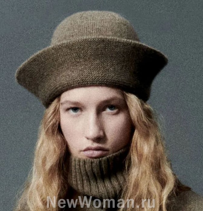 вязаная женская демисезонная шерстяная шляпа с задранными вверх полями - тренд от модного дома Loro Piana, FALL 2024 READY-TO-WEAR